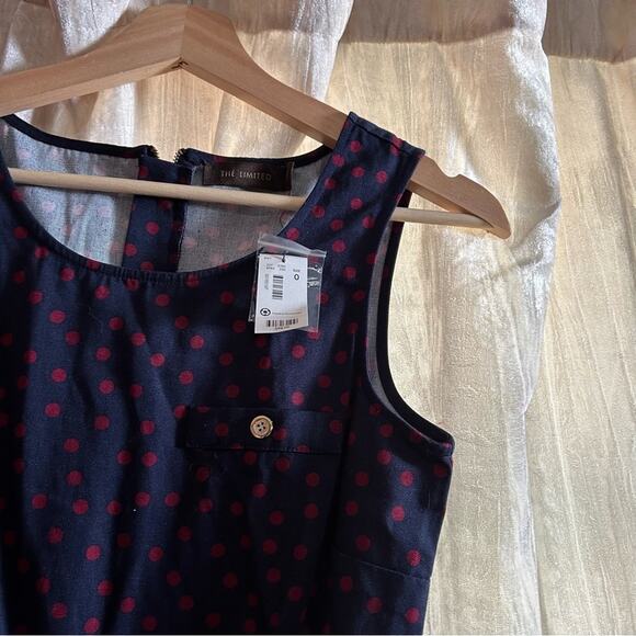 The Limited Polka Dot Sleeveless Skater Mini Dress Short Blue Red NWT Size 0 - Picture 2 of 4